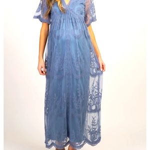 Blue lace overlay maternity dress